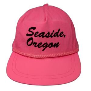 AmaPro Nylon Seaside Oregon Snapback Pink Hat Rope Brim Adjustable Script Cap